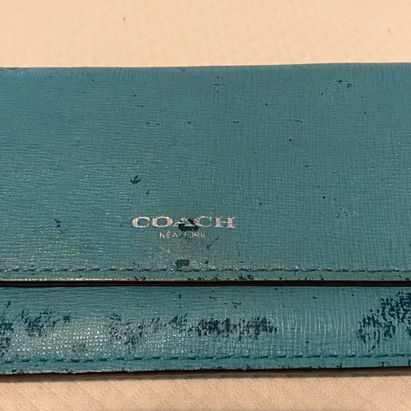 Coach Turquoise Blue Rectangular Vintage Fix-Up Distressed Project Wallet - Picture 2 of 13